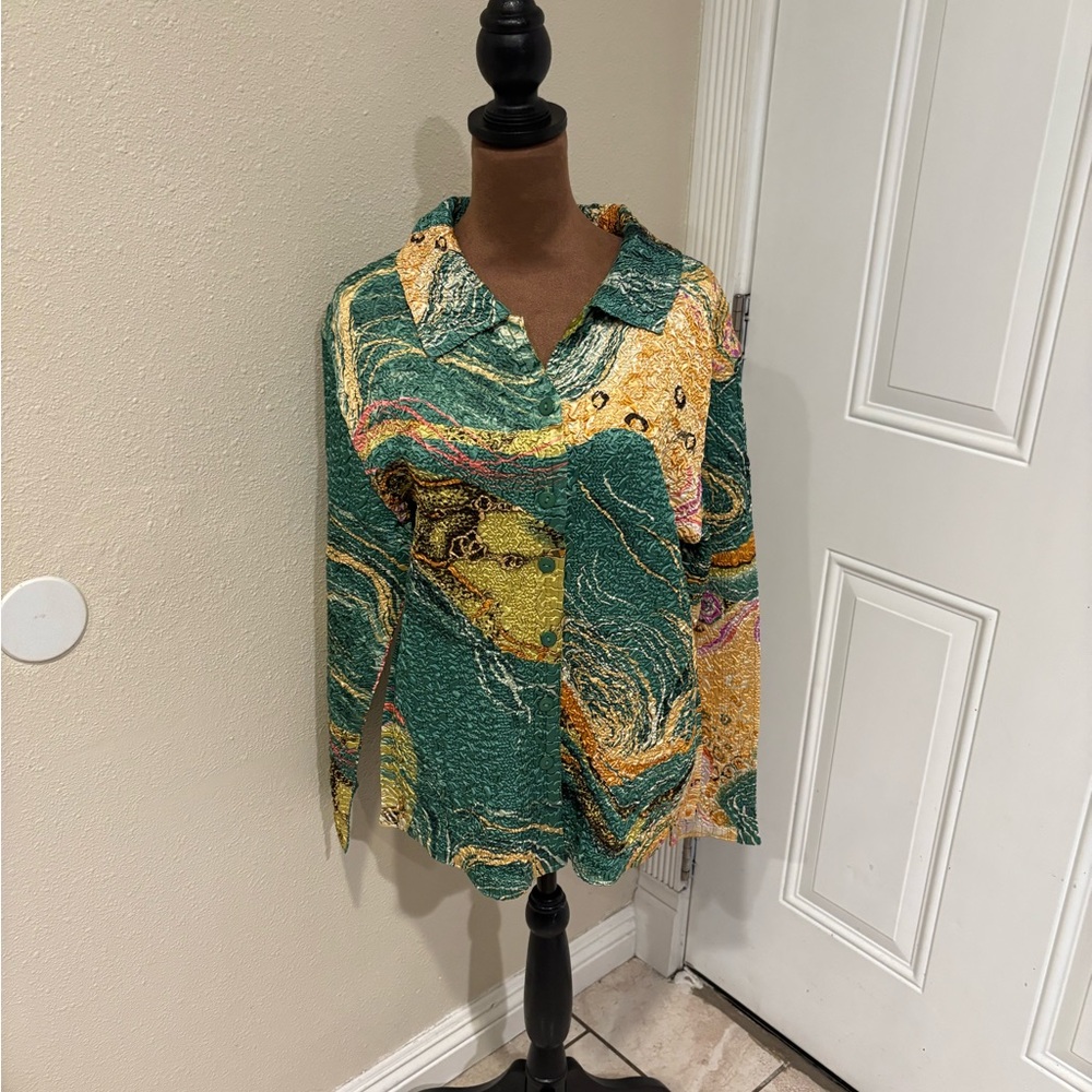 Collection B Green and Yellow Abstract Blouse